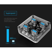 Orico хъб USB3.0 HUB 4 port transparent - MH4U-U3-03-CR