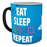 Чаша ABYSTYLE PLAYSTATION Mug Heat Change Eat Sleep Repeat, Сменящ се цвят, Черен