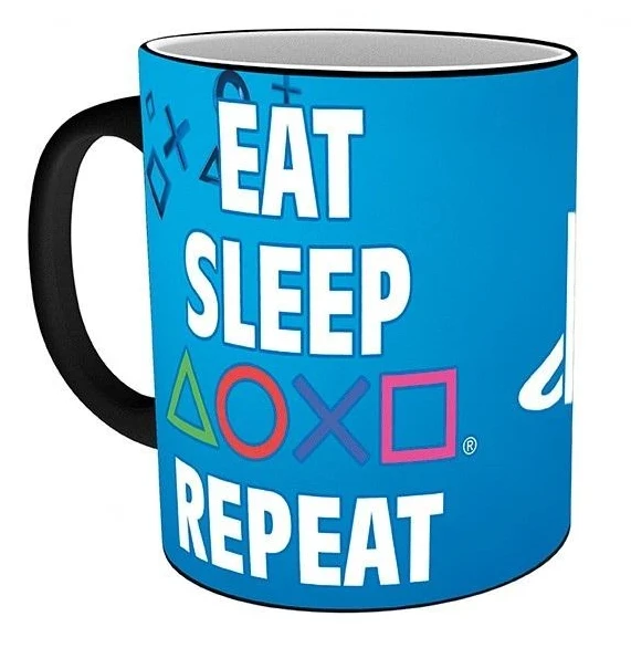Чаша ABYSTYLE PLAYSTATION Mug Heat Change Eat Sleep Repeat, Сменящ се цвят, Черен