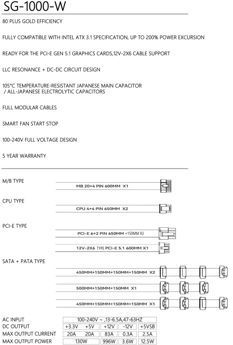 Thermalright TR-SG1000-W Gold 1000W