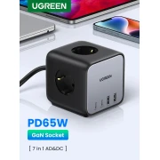 Ugreen разклонител Power Strip DigiNest Cube 65W - 3 x Schuko, 2xUSB-A, 2xUSB-C, GaN, 3680W CD268, 1.8m - 60113