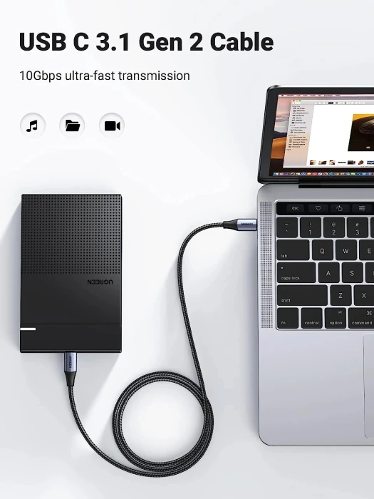 Ugreen кабел USB3.1 Type-C Gen2 M/M US355, 10Gbps, 100W, 5A, 1m - 80150