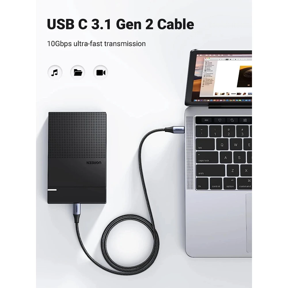 Ugreen кабел USB3.1 Type-C Gen2 M/M US355, 10Gbps, 100W, 5A, 1m - 80150