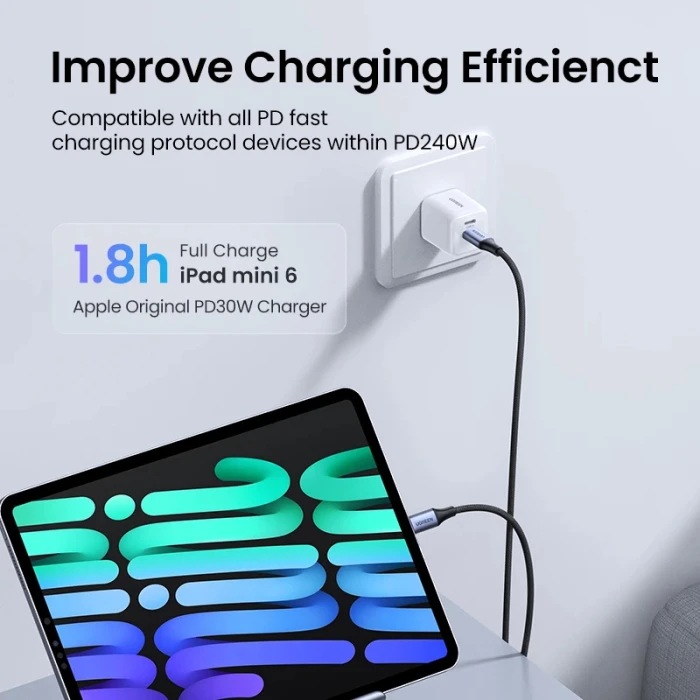 Ugreen кабел USB 2.0 Type-C M/M US535, 240W, 5A, 2m - 90440