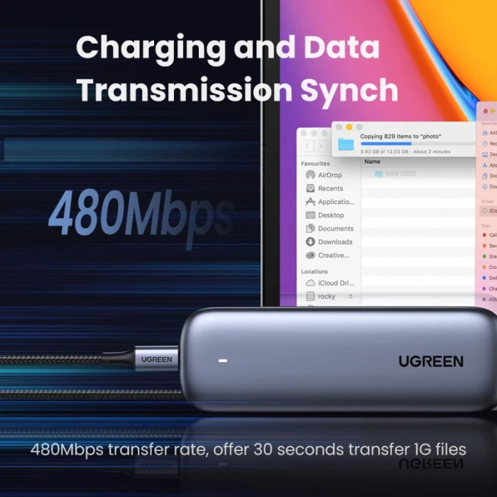 Ugreen кабел USB 2.0 Type-C M/M US316, 100W, 5A, 3m - 90120