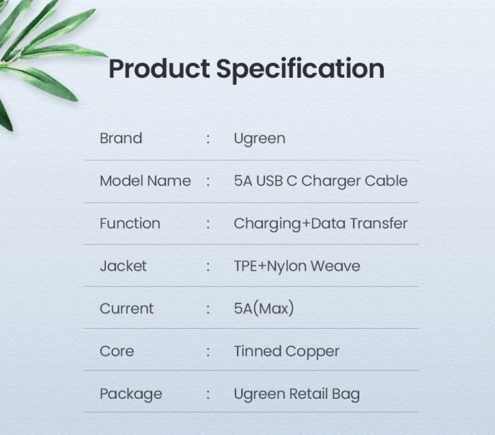 Ugreen кабел USB 2.0 Type-C M/M US316, 100W, 5A, 3m - 90120