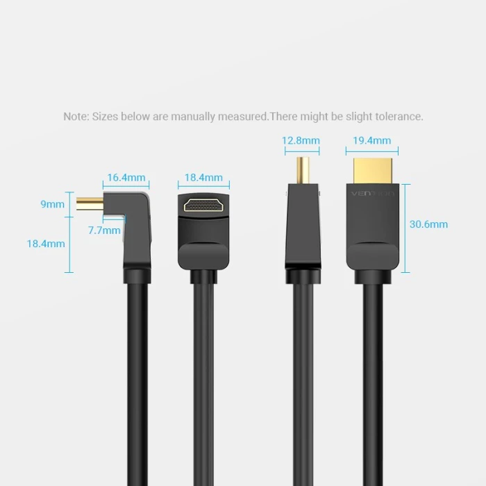 Vention Кабел HDMI Right Angle 270 Degree v2.0 M / M 4K/60Hz Gold - 1.5M Black - AAQBG