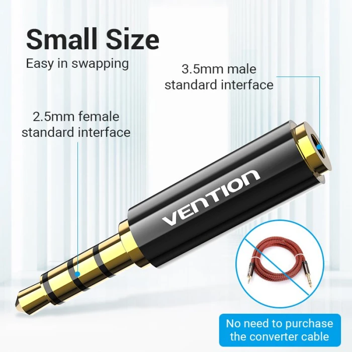Vention адаптер Adapter Audio 3.5mm M / 2.5mm F  Black Metal - BFBB0