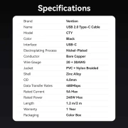 Vention USB 2.0 Type-C 5A 240W - 1.2m