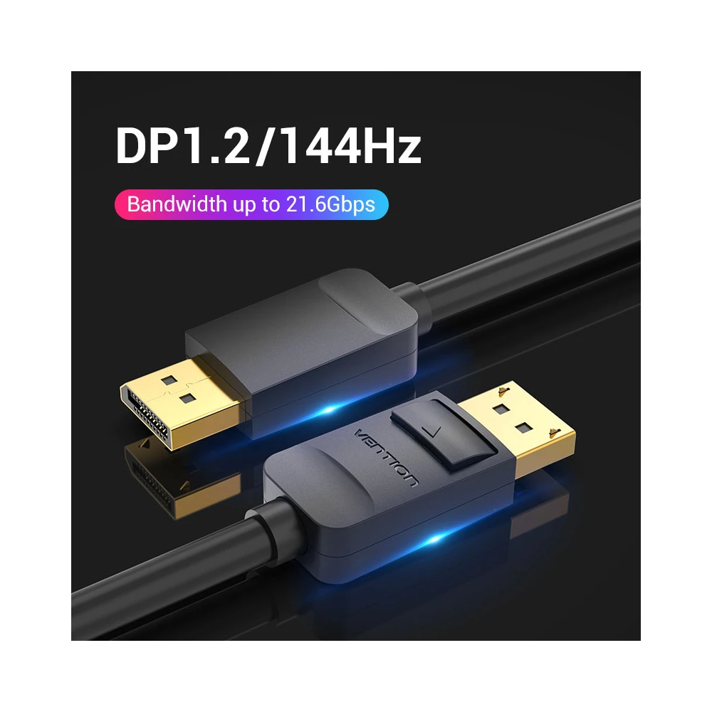 Vention Кабел Cable - Display Port v1.2 DP M / M Black 4K 1.5M - HACBG