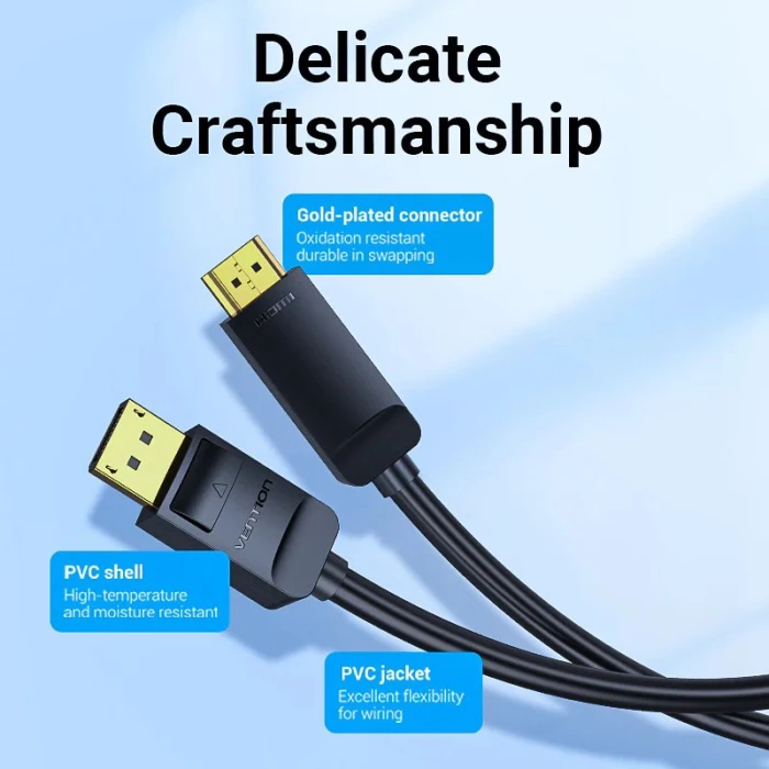 Vention кабел Cable DisplayPort to HDMI 3.0m - 4K, Gold Plated - HAGBI