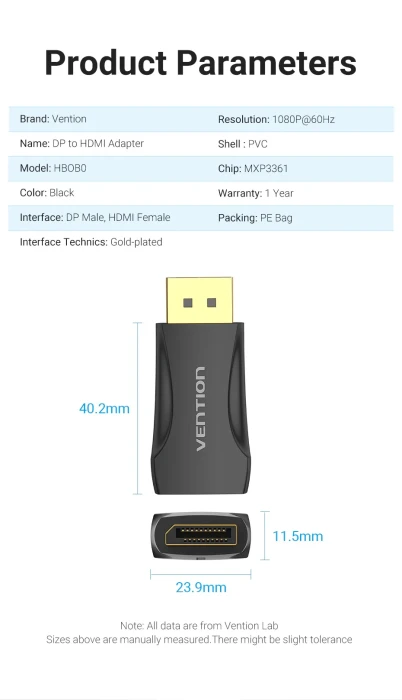 Vention адаптер DisplayPort > HDMI