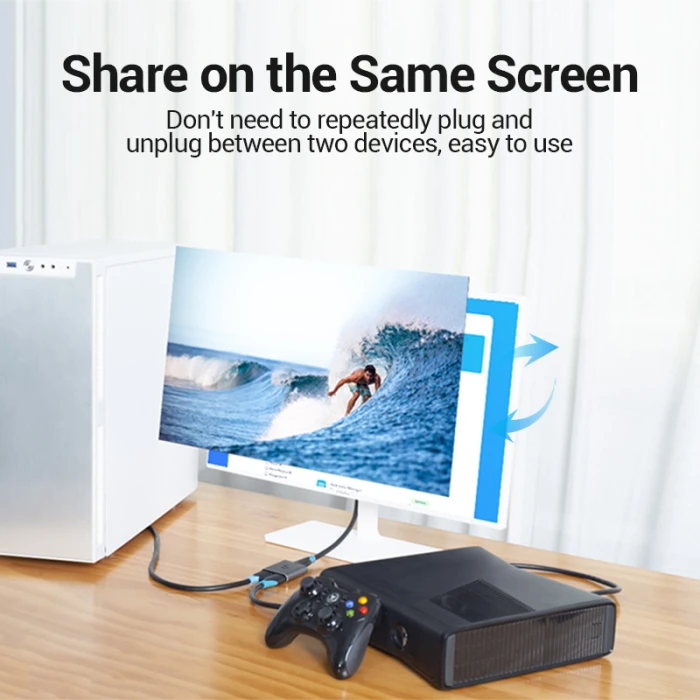 Vention Разклонител превключвател HDMI 2.0 Switcher/Splitter 2-Port Bi-Direction - Silver Aluminium - AFUH0