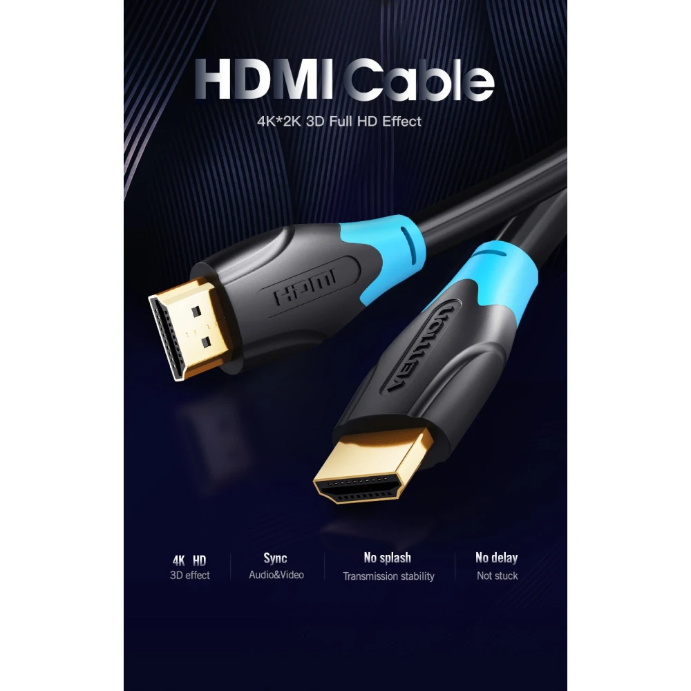 Vention Кабел HDMI v2.0 M / M 4K/60Hz Gold - 0.75M Black - AACBE