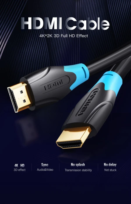 Vention Кабел HDMI v2.0 M / M 4K/60Hz Gold - 1.5M Black - AACBG