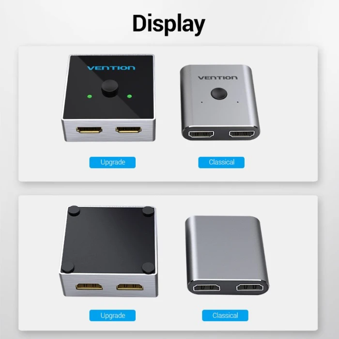 Vention Разклонител превключвател HDMI 2.0 Switcher/Splitter 2-Port Bi-Direction - Grey Aluminium - AFLH0
