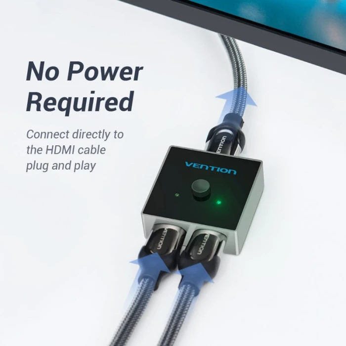 Vention Разклонител превключвател HDMI 2.0 Switcher/Splitter 2-Port Bi-Direction - Grey Aluminium - AFLH0