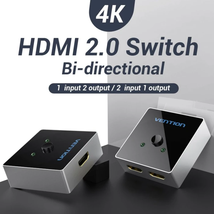 Vention Разклонител превключвател HDMI 2.0 Switcher/Splitter 2-Port Bi-Direction - Grey Aluminium - AFLH0