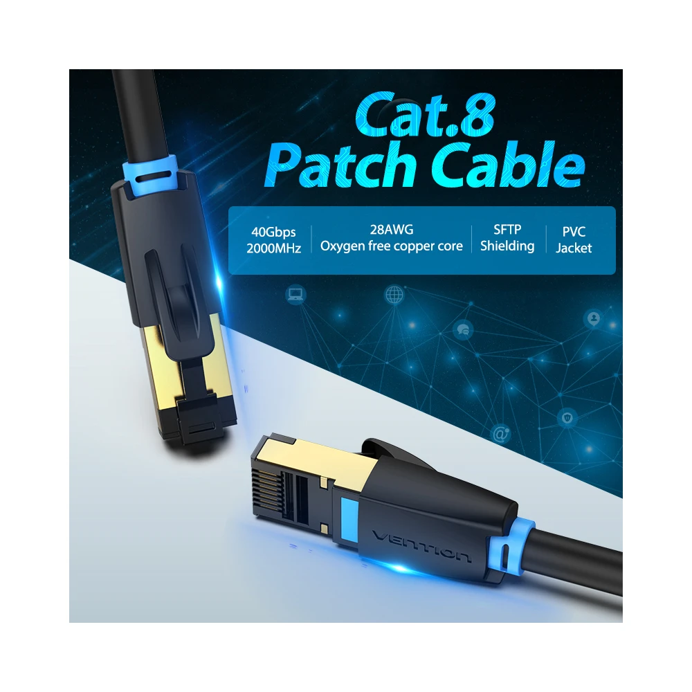 Vention Кабел LAN SFTP Cat.8 Patch Cable - 0.5M Black 40Gbps - IKABD