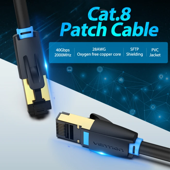 Vention Кабел LAN SFTP Cat.8 Patch Cable - 1M Black 40Gbps - IKABF