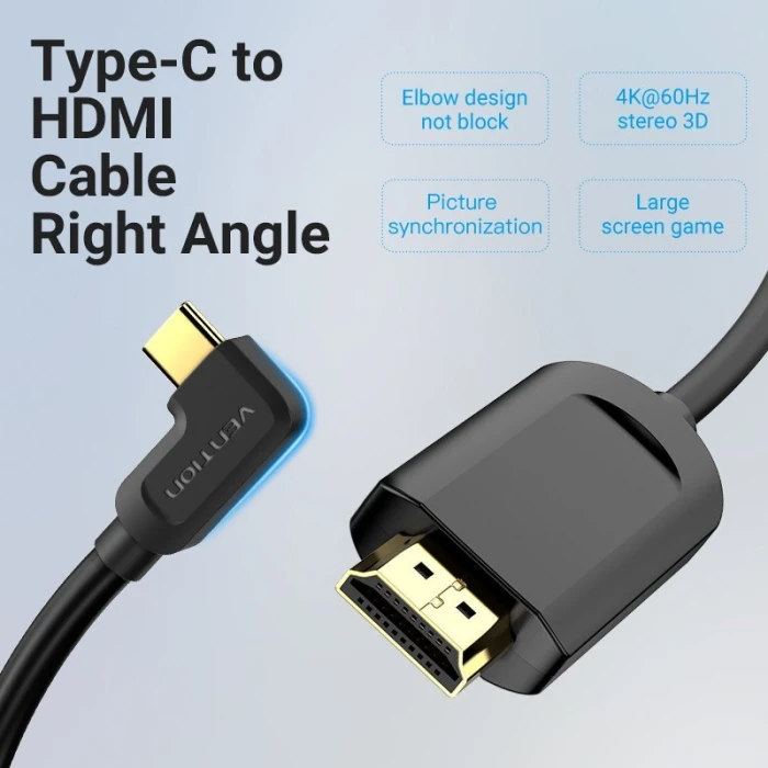 Vention Кабел Type-C to HDMI Cable Right Angle 1.5M Black - CGVBG