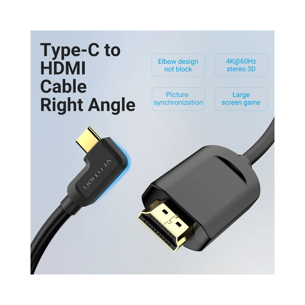 Vention Кабел Type-C to HDMI Cable Right Angle 1.5M Black - CGVBG