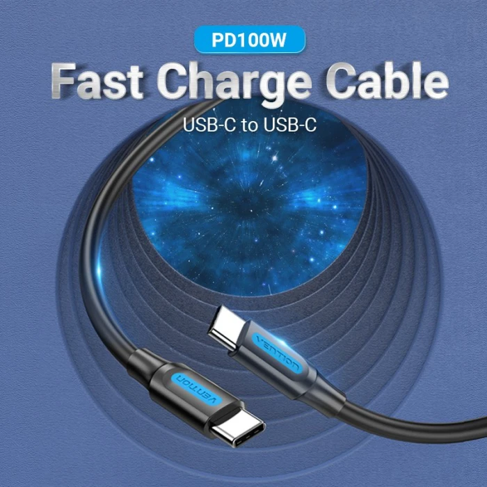 Vention Кабел USB 2.0 Type-C to Type-C - 0.5M Black 5A Fast Charge - COTBD