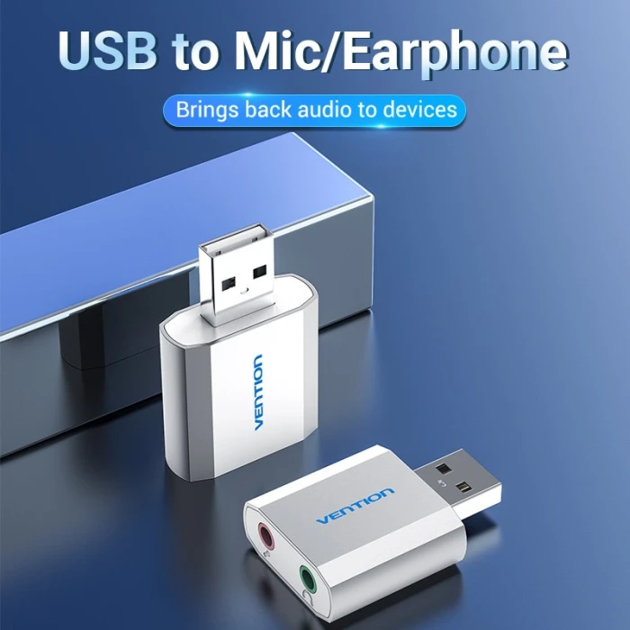 Vention външна звукова карта USB Sound card - Headphones, Mic, Silver - VAB-S13