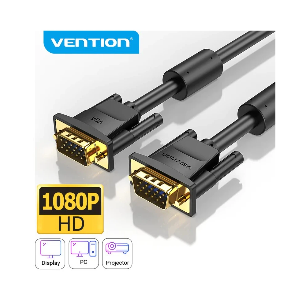 Vention Кабел за монитор Cable VGA HD15 M / M 1.5m Gold Plated, 2 Ferrites - DAEBG