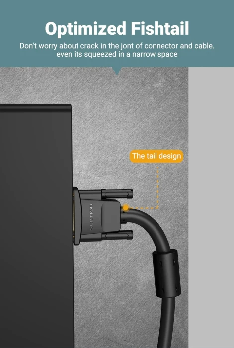 Vention Кабел за монитор Cable VGA HD15 M / M 1.5m Gold Plated, 2 Ferrites - DAEBG