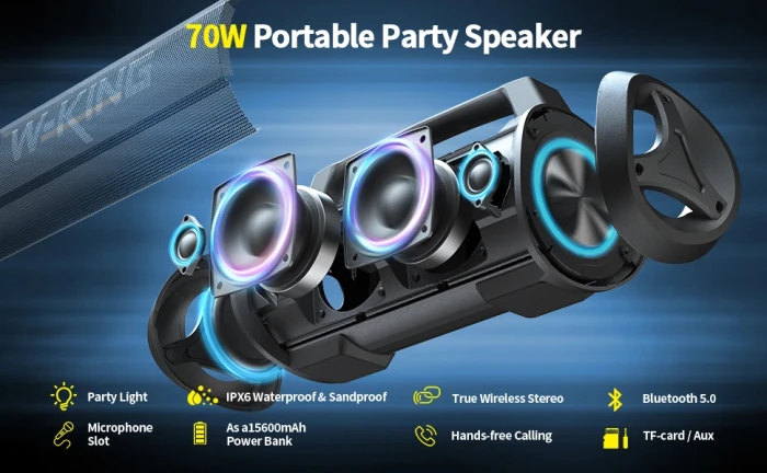 W-King Блутут парти колонка D10 Black - 70W