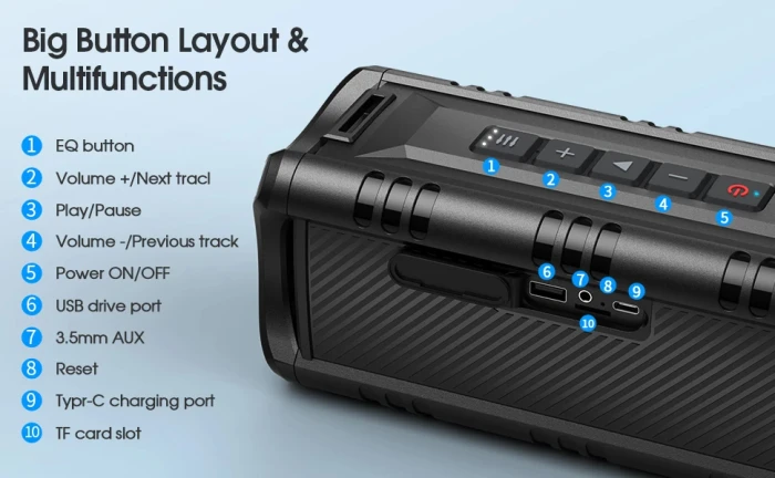 W-King Блутут колонка D8 Mini Black - 30W