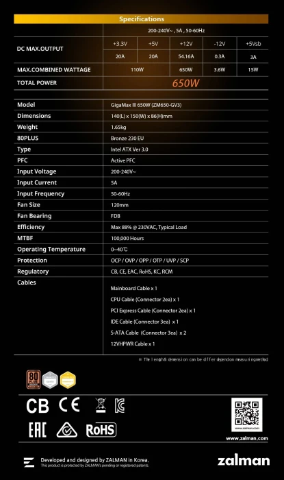 Zalman GigaMax III ZM650-GV3 Bronze 650W