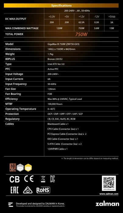 Zalman GigaMax III ZM750-GV3 Bronze 750W